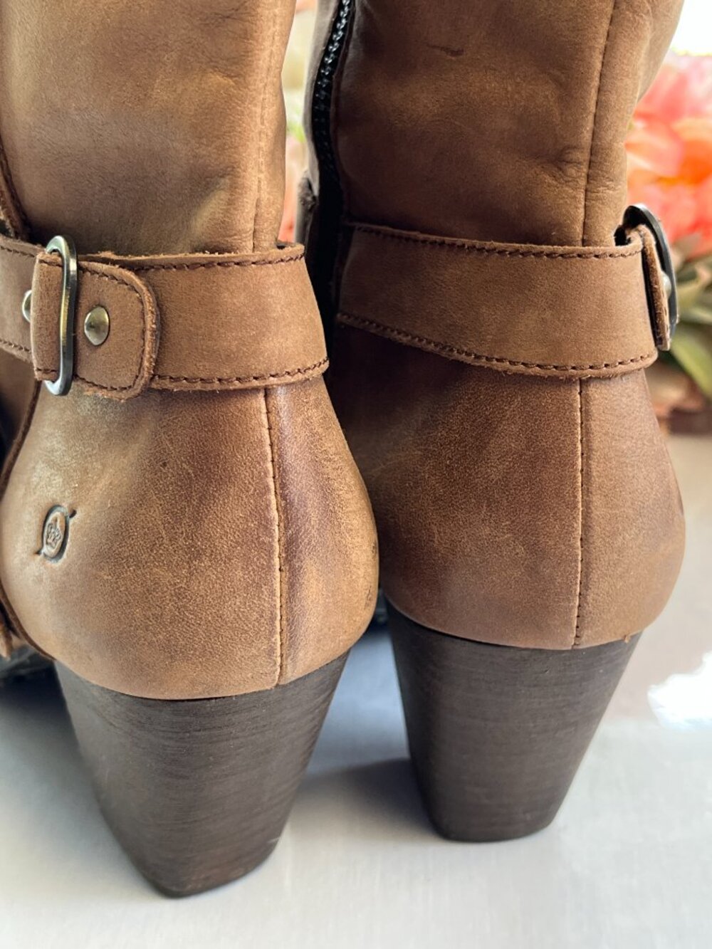Born Fannar Leather Knee High Boots Brown Harness Buckle Block Heel Size 10/42 - Picture 4 of 16